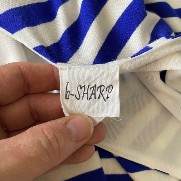 B-SHARP Womens Sleeveless Blue + White Stipe Midi Stretch Lined Dress Size Large - Picture 6 of 13